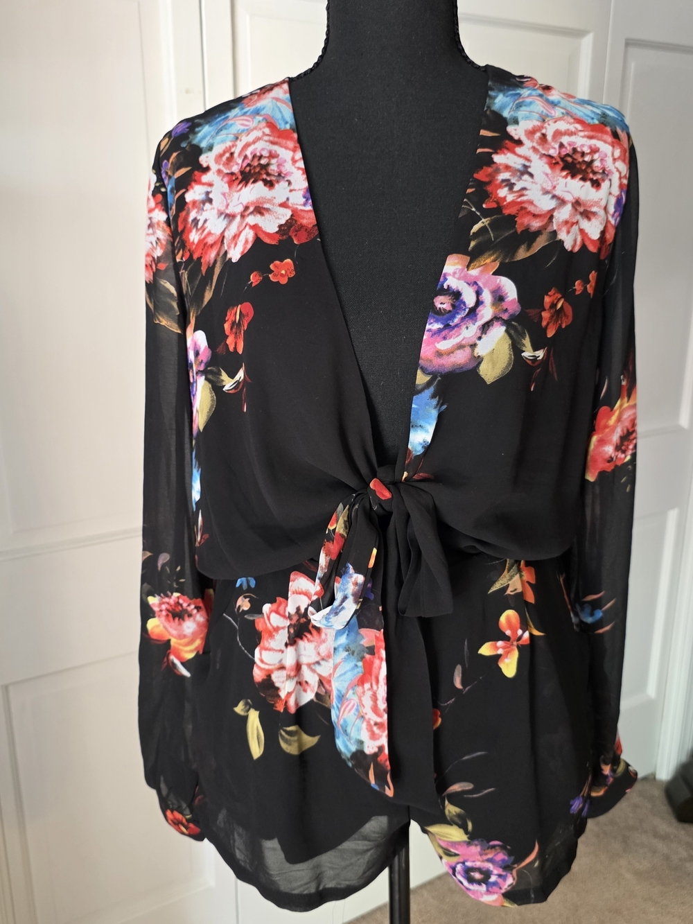 Cotton Candy black floral sheer romper size S boho